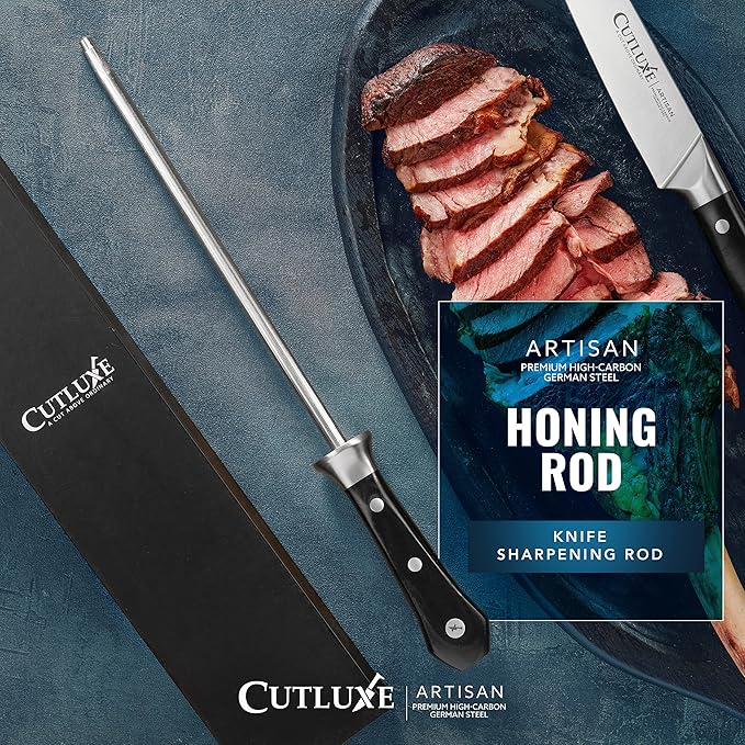 Cutluxe Honing Rod Professional Knife Sharpener Rod – 10 Honing Steel – Ergonomic Handle Design Grilling Gifts for Men – Artisan Series