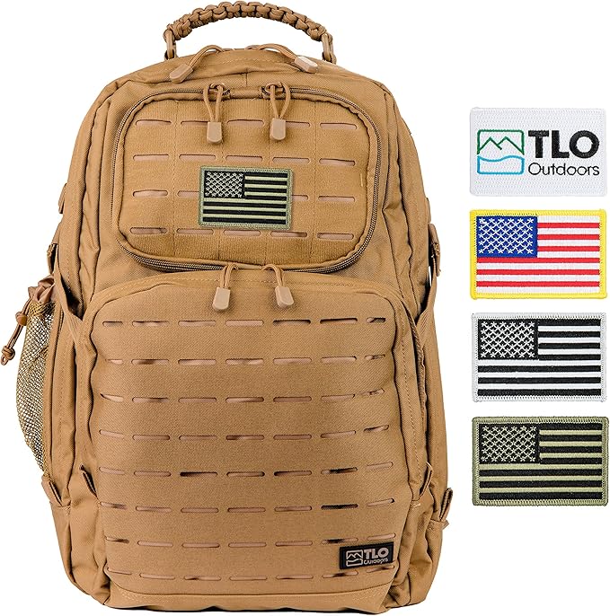 TLO Outdoors TacPack40L Tactical Backpack - Water Resistant 40 Liter Capacity Daypack Rucksack Gear Bag Laptop Bag