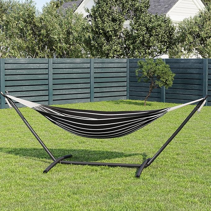 GarveeLife Double 2 Person Hammock Indoor Outdoor Standing Hammock with Space Saving Steel Stand Carry Bag 450 LBS Weight Capacity Suitable for Garden Camping Beach Onyx