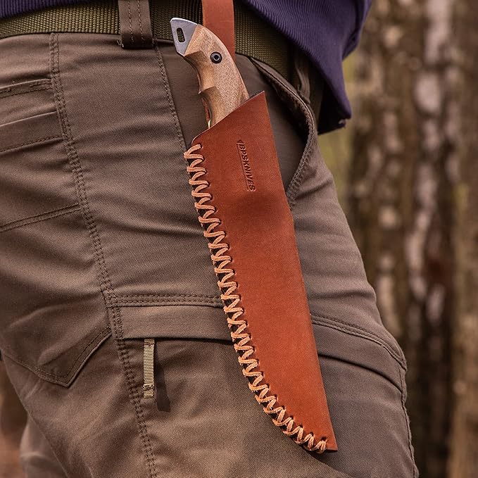 BPSKNIVES HK2 CSH - Handmade Carbon Steel Knife - Fixed Blade Full Tang Camping Knife - Hunting Bushcraft Knives With Leather Sheath - Outdoor Scandinavian Camp Knives