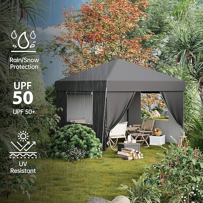 Pop Up Canopy Tent 10x10 Gazebo with 4 Removable Sidewalls Heavy Duty Outdoor Canopy for Patio Waterproof Instant Shelter for Parties &amp Camping Blue