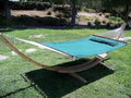 14 Ft. Wooden Arc Hammock Stand + Deluxe Quilted Double Padded Hammock Bed w/Pillow. 2 Person Bed. 450 LB Capacity(Natural Stain/Elegant Hunter Green)