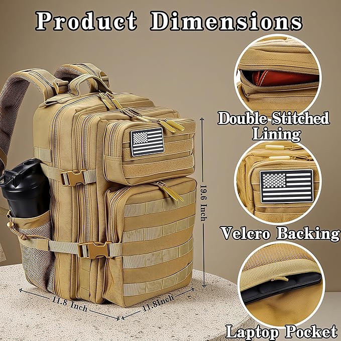 Tactical Military Backpack for Men &amp Women - Small Molle Assault Rucksack with Bottle Holder for EDC Hiking &amp Camping (Black-A)