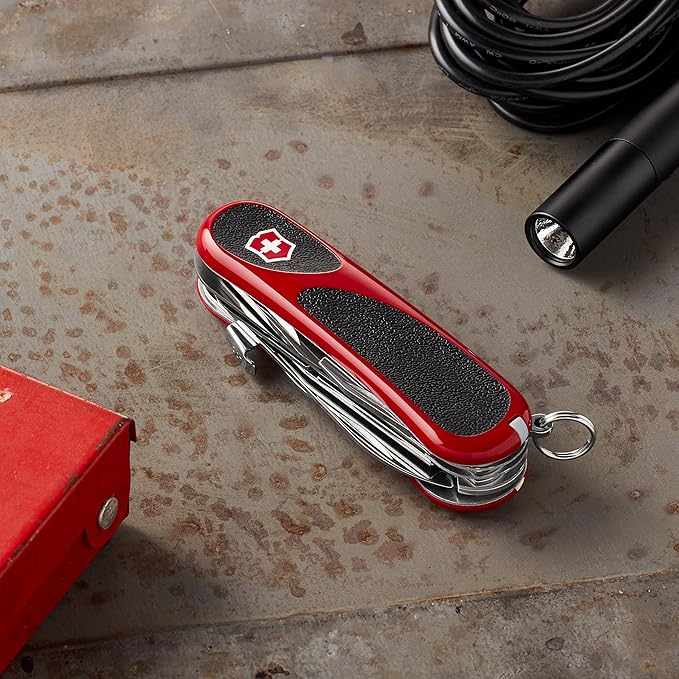 Victorinox Evolution S17 Grip Swiss Army Knife 15 Functions Swiss Made Pocket Knife with Large Blade Screwdriver and Lock Blade - Red/Black