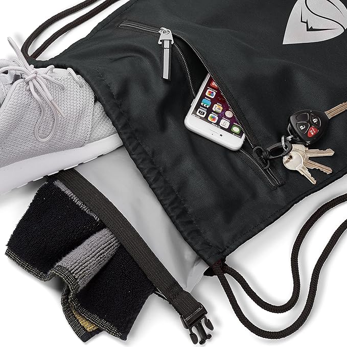 Skog Å Kust GymSak | Patented 2-in-1 Drawstring Cinch Bag with Removable Waterproof Dry Bag | Black &amp Grey
