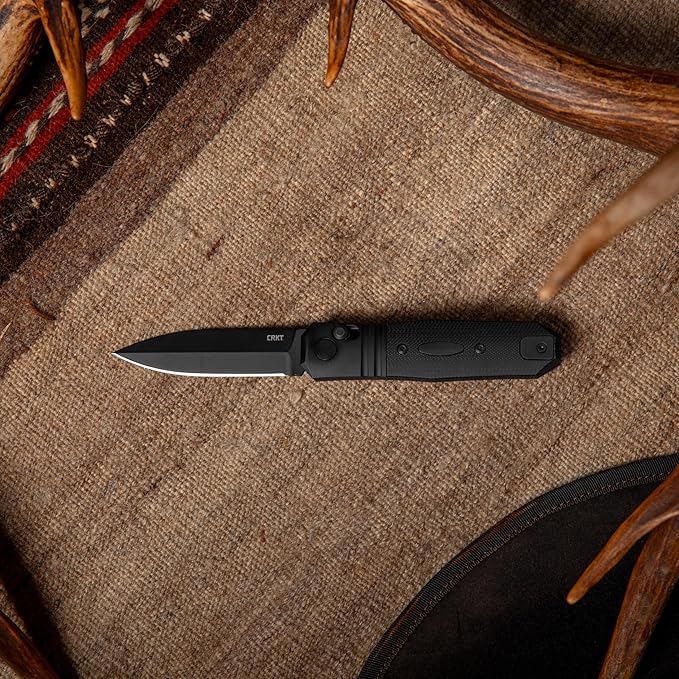 CRKT Redemption Compact Black Everyday Carry EDC Folding Pocket Knife with Crossbar Lock: MagnaCut Plain Edge Blade G10 w/Stainless Steel Handle Reversible Pocket Clip K550KKP