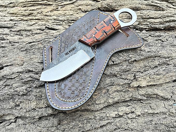 TAC KNIVES 7'' Full Tang Fixed Blade Outdoor Camping Hunting Knife In Sheath Gift For Him | 1095 High Carbon Steel | SKINNER Gift Cowboy knives Pancake leather sheath (ORANGE)