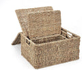 Trademark Innovations Set of 3 Rectangular Seagrass Baskets with Lids Natural (Small)