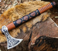SHINY CRAFTS® Handcrafted Viking Axe – Engraved Nordic Blade with Wooden Handle Unique Gift for Men Collectors Cosplay and Medieval Decor (Brown-VBA-04-A)