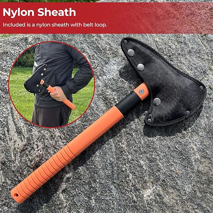 MedievalDepot Outdoor Camping Axe Collection – Removable Head Stainless Steel Blades with Nylon Sheath for Survival &amp Bushcraft (Orange)