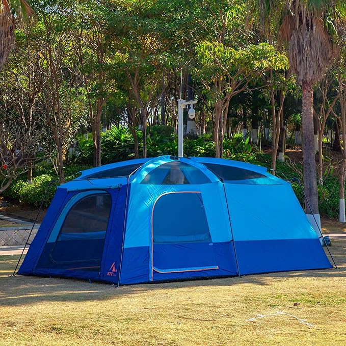 KTT Extra Large Tent 6-10-12-14 Person(A)Family Cabin Tents2 Rooms3 Doors and 3 Windows with MeshStraight WallWaterproofDouble LayerBig Tent for OutdoorPicnicCampingFamily Gathering