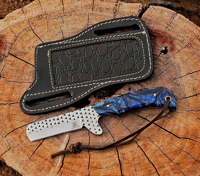 Cow Boy Knife Hand Forged Bull Cutter Knife with Sheath Best Gift for Girl Friend and Boy Friend. (Blue)