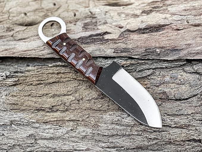 TAC KNIVES 7'' Full Tang Fixed Blade Outdoor Camping Hunting Knife In Sheath Gift For Him | 1095 High Carbon Steel Knife | SKINNER Gift | Cowboy knives | Pancake leather sheath (ROSE WOOD)