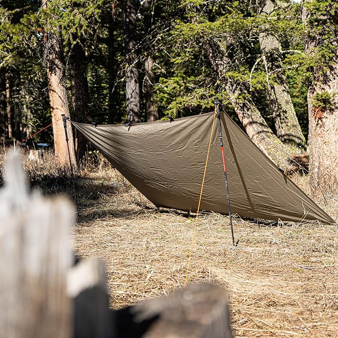 VIAM Outdoors Switchback Tan Tarp: Waterproof Camping Tarp for Hunting Glassing Hammock Rain Fly Ultralight Backpacking Gear Sun Shelter &amp Heavy Duty Outdoor Protection