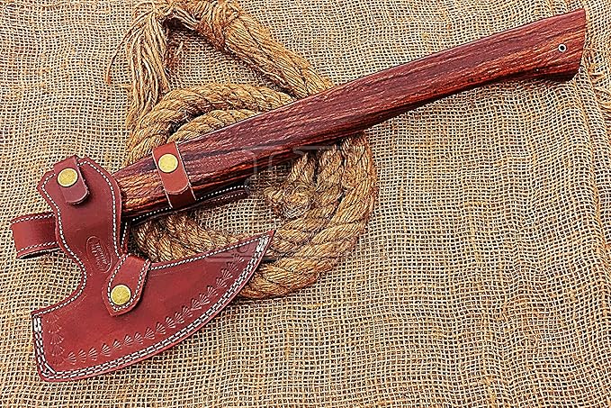 HUNTEX Custom Handmade Hand-Forged Twist Pattern Damascus Steel 21 Inch Long Walnut Wood Handle Razor Sharp Hunting Camping Wood Splitter Viking Broad Axe with Genuine Leather Sheath
