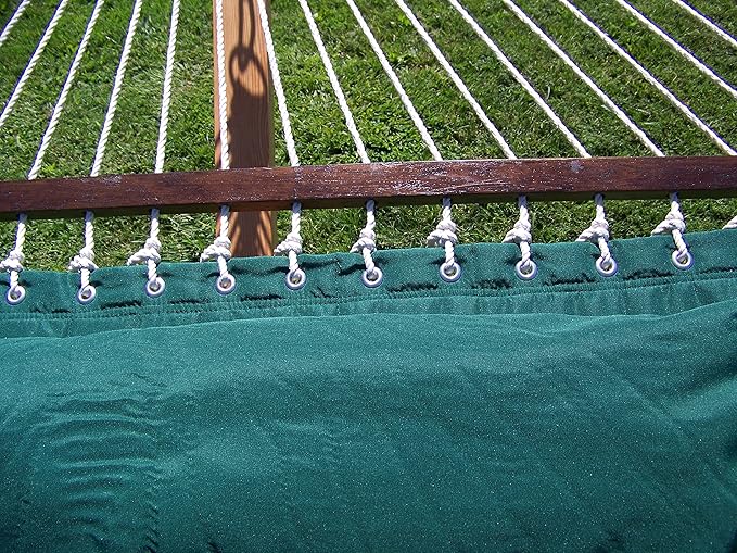 14 Ft. Wooden Arc Hammock Stand + Deluxe Quilted Double Padded Hammock Bed w/Pillow. 2 Person Bed. 450 LB Capacity(Natural Stain/Elegant Hunter Green)