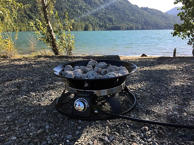 Outland Living Portable Propane Fire Pit 21-inch 58000 BTU with Fire Pit Cover &amp Carry Kit Smokeless Gas Firebowl | Perfect for Camping Patio Backyard Tailgating Deck RV| Black 863 Cypres