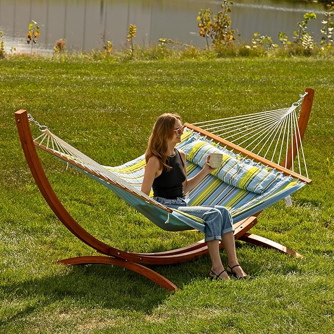 Sunnydaze Curved Wood Hammock Stand Only - 2-Person Wooden Hammock Stand for Outside with 400-Pound Capacity- 12-Foot