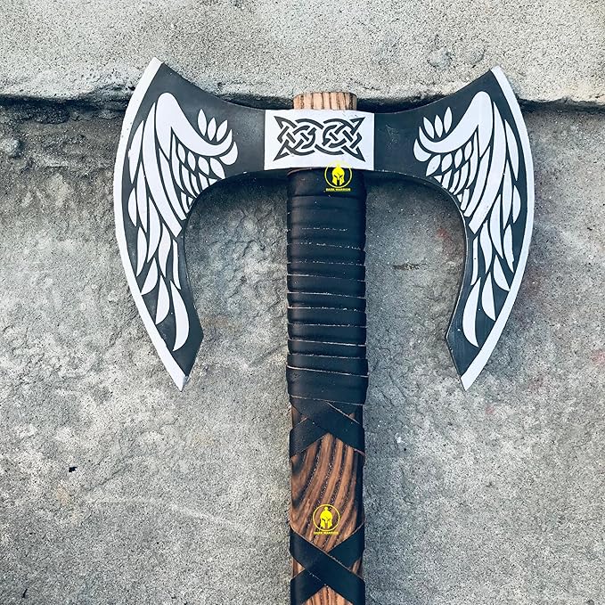 DARK WARRIOR- Handmade Viking Double Headed Axe Real Battle Two Sided Twin Blade Axe with Solid Handle Leather Sheath Best Gift for Him Viking Lover.