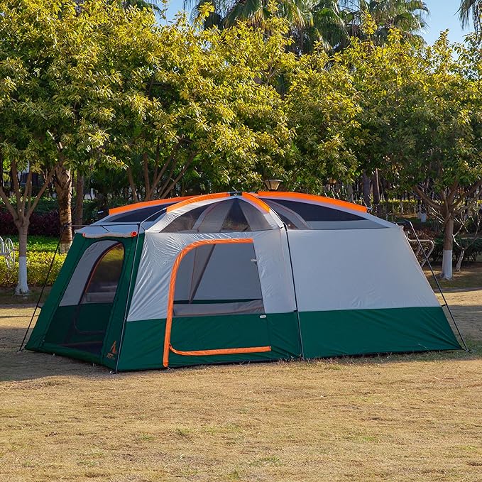KTT Extra Large Tent 6-10-12-14 Person(A)Family Cabin Tents2 Rooms3 Doors and 3 Windows with MeshStraight WallWaterproofDouble LayerBig Tent for OutdoorPicnicCampingFamily Gathering