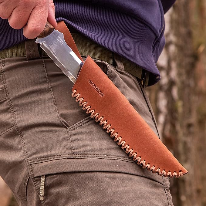 BPSKNIVES HK2 CSH - Handmade Carbon Steel Knife - Fixed Blade Full Tang Camping Knife - Hunting Bushcraft Knives With Leather Sheath - Outdoor Scandinavian Camp Knives