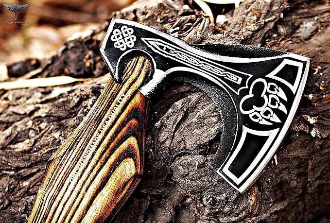 Custom Gift Forged Carbon Steel Viking Axe with Rose Wood Shaft Viking Bearded Camping Axe &amp Hatchet Best Birthday Gift for Him 18 Inches (Valhalla Axe)