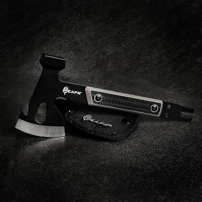 Reapr 11014 Versa Camp Axe Multitool with Pry Bar Nail Puller Hammer Wrench Set Bottle Opener 10.75 Length Survival Tools and Outdoor Accessories Black
