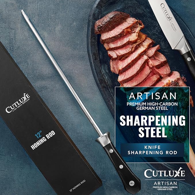 Cutluxe Honing Rod Sharpening Steel for Kitchen Knives – 12 Honing Steel – Ergonomic Handle Design – Artisan Series