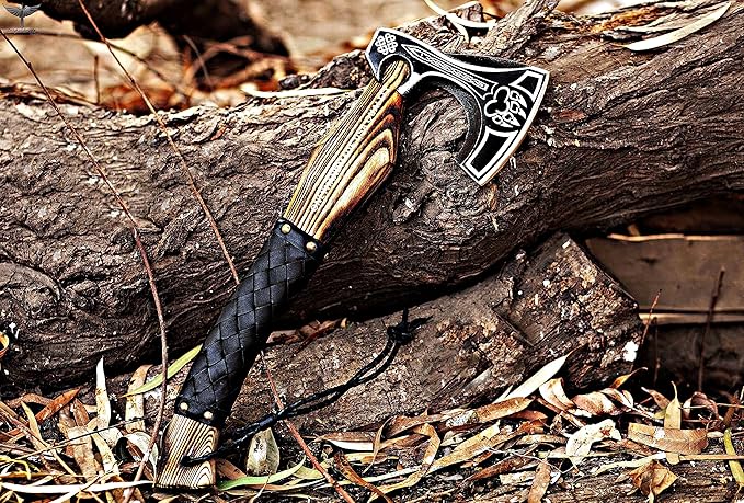 Custom Gift Forged Carbon Steel Viking Axe with Rose Wood Shaft Viking Bearded Camping Axe &amp Hatchet Best Birthday Gift for Him 18 Inches (Valhalla Axe)