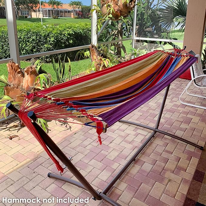 Sunnydaze Brazilian Portable Steel Hammock Stand for Outside with Carrying Case - 400-Pound Capacity Hammock Frame - Bronze Finish