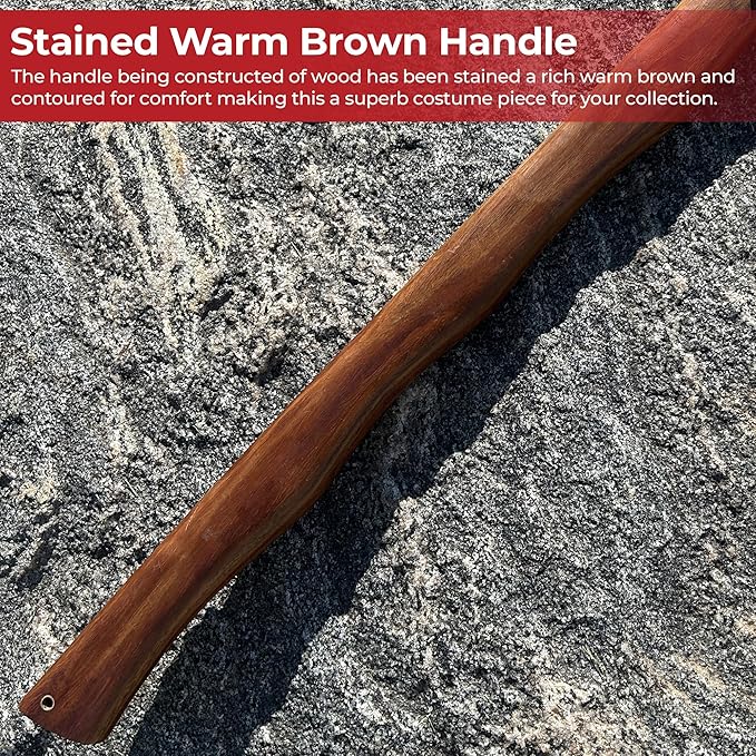 MedievalDepot Early Type A Dane Viking Battle Axe – Overall 20” - Forged Iron Steel Blade Wooden Contoured Handle with Lanyard Hole Rustic Finish for Costume and Outdoor Use