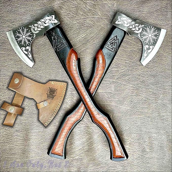 SHINY CRAFTS® Handcrafted Viking Axe – Engraved Nordic Blade with Wooden Handle Norse Bearded Hatchet for Men Unique Gift for Him Collectors Cosplay Camping Medieval Wall Decor (VBA-01)