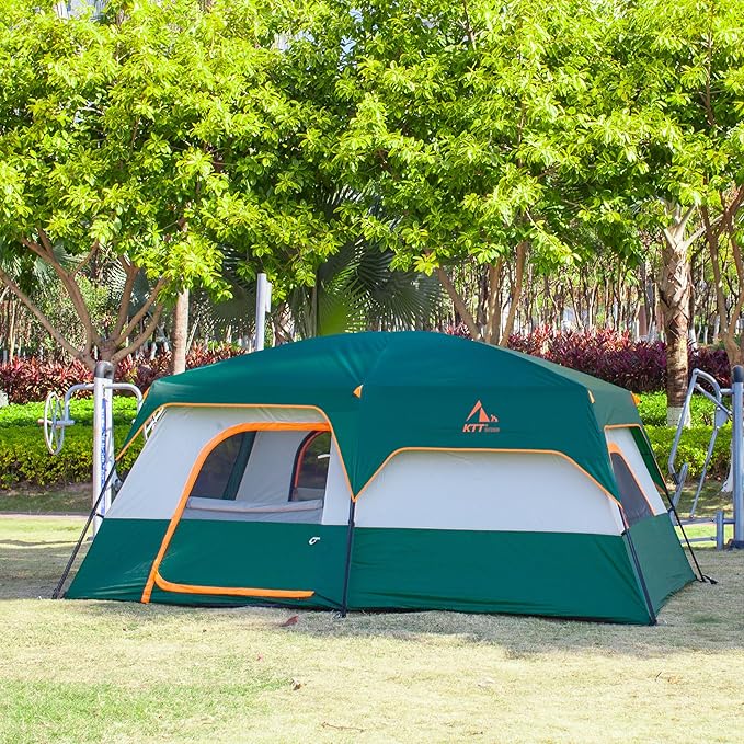 KTT Extra Large Tent 10-12-14 Person(B)Family Cabin Tents2 Rooms3 Doors and 3 Windows with MeshStraight WallWaterproofDouble LayerBig Tent for OutdoorPicnicCampingFamily Gathering