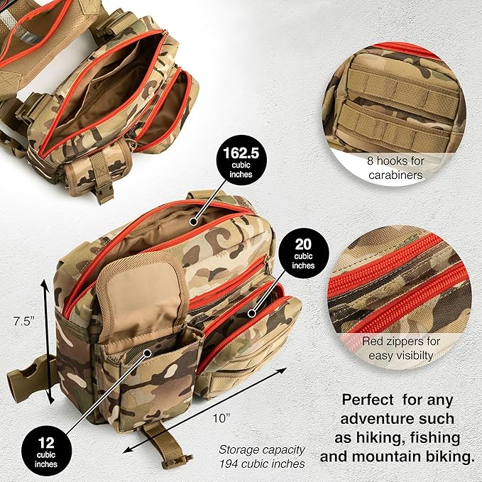 Outdoor Tactical Chest Bag for Men &amp Women – Modular EDC Chest Rig with MOLLE System Quick Release Harness Pack for Hunting Hiking Fishing Running – Lightweight Utility Vest
