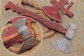 HUNTEX Custom Handmade Hand-Forged Twist Pattern Damascus Steel 19.5 Inch Long Hand-Engraved Walnut Wood Handle Razor Sharp Camping Wood Splitter Twin Blade Axe w/Genuine Leather Sheath