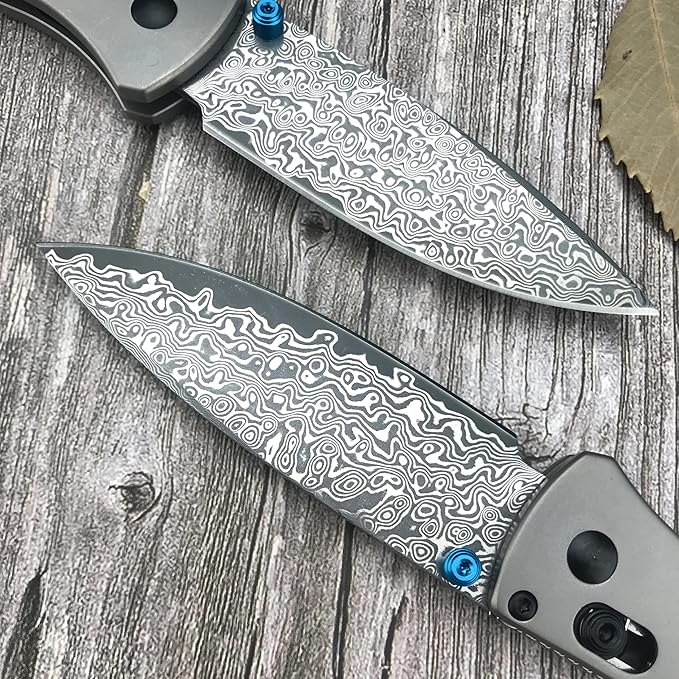 HUAAO Folding Knife Knife with Titanium Alloy Handle EDC Pocket Knife with Pocket Clip Cool Hunting Knives Gifts for Men EDC (Damascus knife)