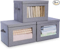 3-Pack Collapsible Storage Bins with Lids Linen Fabric Foldable Storage Boxes Cube Closet Organization for Clothes Blankets Books Gray