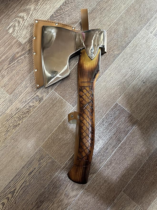 Handmade Uzbek National Axe with Leather Sheath and Wooden Handle