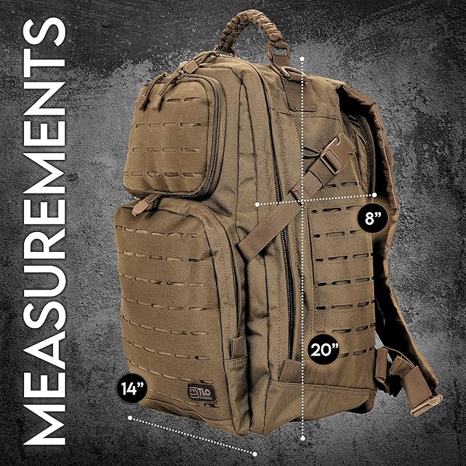 TLO Outdoors TacPack40L Tactical Backpack - Water Resistant 40 Liter Capacity Daypack Rucksack Gear Bag Laptop Bag