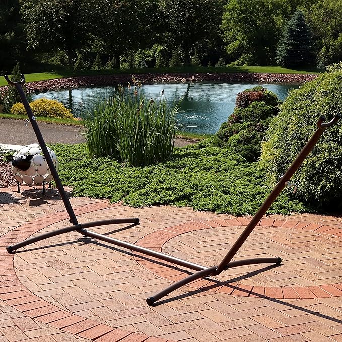 Sunnydaze Brazilian Portable Steel Hammock Stand for Outside with Carrying Case - 400-Pound Capacity Hammock Frame - Bronze Finish