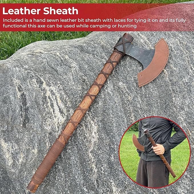 MedievalDepot Fully Functional Norse Terror Battle Axe - Overall 23 Hand Forged Carbon Steel