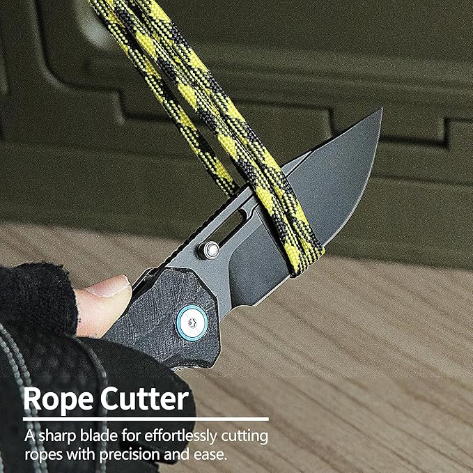 ALBATROSS Ultra-Light All Black EDC Knife 2oz D2 Steel Blade G10 Handle Liner Lock Thumb Hole Pocket knives for Mother's Day Father's Day Birthday Gift Box
