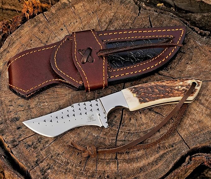 Premium Skinner Cow Boy Knife Fixed Blade Deer Antler Hunting Knife With Leather Sheath Best Gift for Boy Friend.
