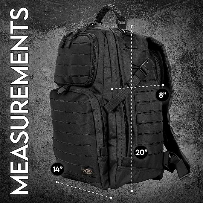TLO Outdoors TacPack40L Tactical Backpack - Water Resistant 40 Liter Capacity Daypack Rucksack Gear Bag Laptop Bag