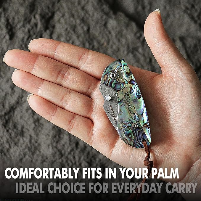 Father's Day Mother's Day &amp Birthday Gift for Him Her - Premium Mini Pocket Folding Knife for Husband Boyfriend Father Wife Girlfriend Mom - Smooth Manual Opening Abalone Shell Handle Dam