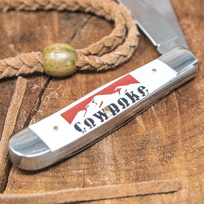 WHISKEY BENT HAT CO. Traditional Trapper Folding Pocket Knife 4.125 Closed Length 440C Stainless Steel Blades (Cowpoke)