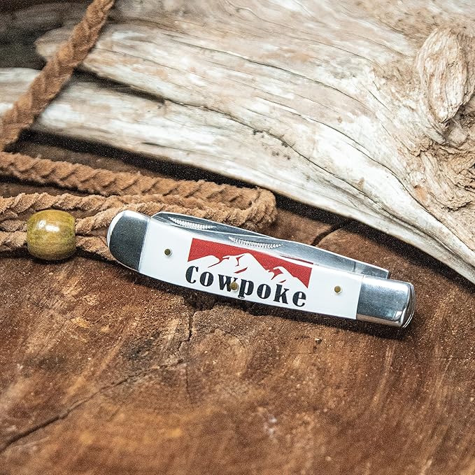 WHISKEY BENT HAT CO. Traditional Trapper Folding Pocket Knife 4.125 Closed Length 440C Stainless Steel Blades (Cowpoke)